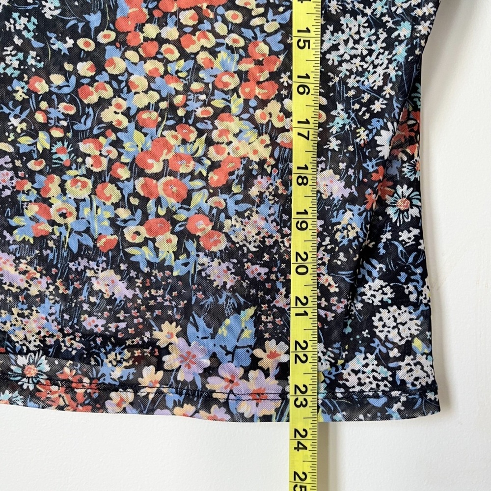 Anthropologie Floral Mesh Mock Neck Top Black Multi Medium ASO Kelly Clarkson - Picture 9 of 11